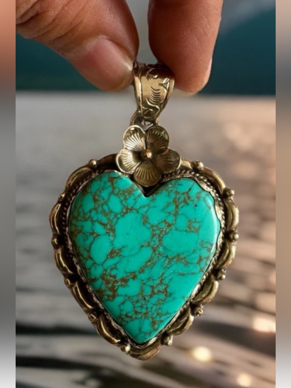 Handcrafted Heart Shape Howlite Turquoise Pendant Set In Silver 3”inch & 29grams